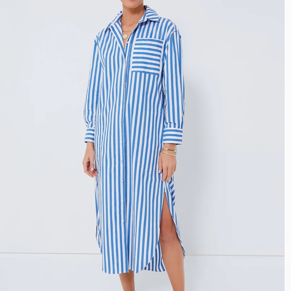 Tuckernuck Blue and White Striped Maxi Shirt Dress